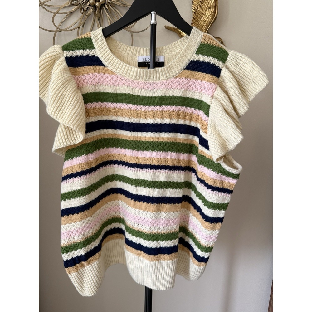 Eloquii 100% Acrylic Striped Ruffle Sleeve Sweater Vest Womens Plus 22/24 Ivory